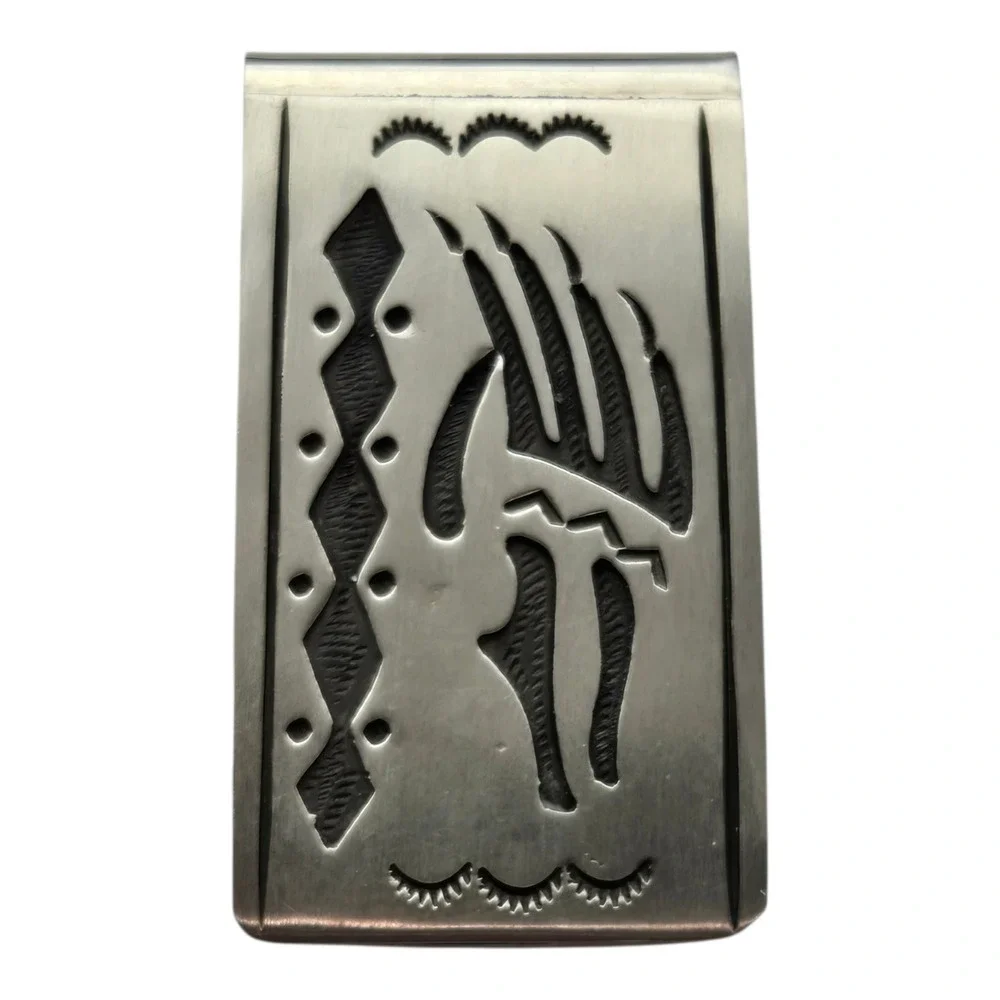 Native American Sterling Silver Bear Claw Overlay Money Clip Hallmark B 24.9g